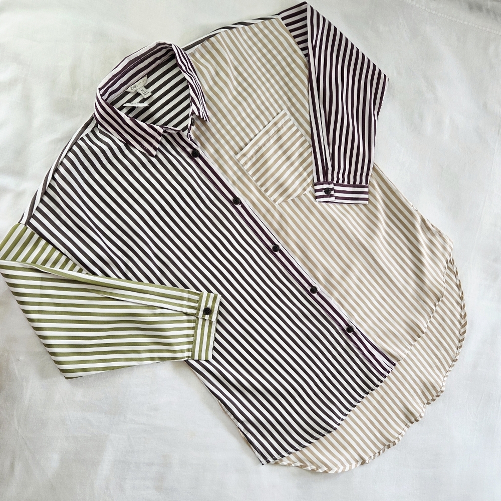 NWT C Est. 1946 Striped Colorblock Oversized Button‎ Down Shirt Size Medium